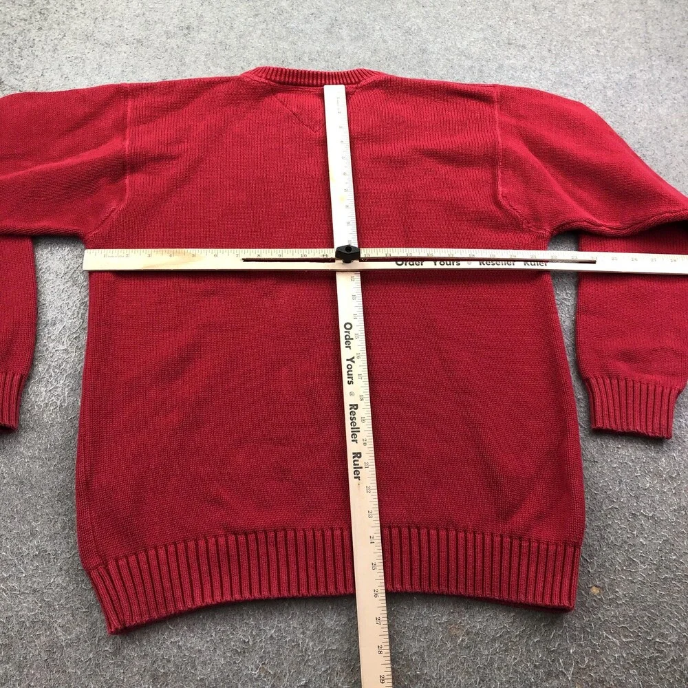 Vintage Tommy Hilfiger Sweater Mens Large Red Cotton Knit Crewneck Chest Logo
